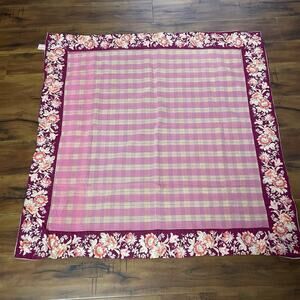 April Cornell Tablecloth 46" Square 2000 Burgundy Floral Plaid Cotton Card Table